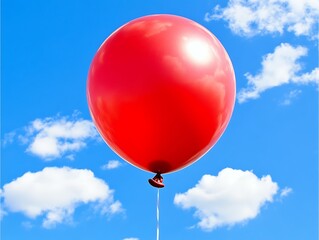 A single bright red balloon floating in the clear blue sky