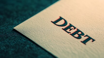 A close-up of a paper with the word "DEBT" prominently displayed, emphasizing financial obligations and responsibilities.