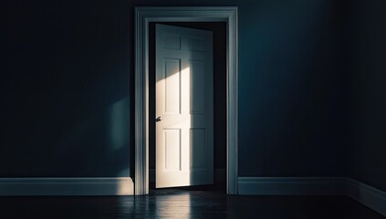 A doorway bathed in sunlight, leading into the unknown.  A beam of light illuminates a  room