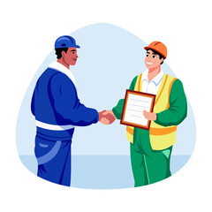A flat style illustration of a character achieving labour certificate 