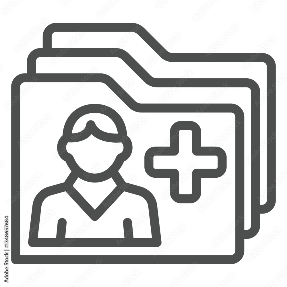 Aufkleber person profile folders with medical cross line icon, human rescue concept. vector graphics. citizens