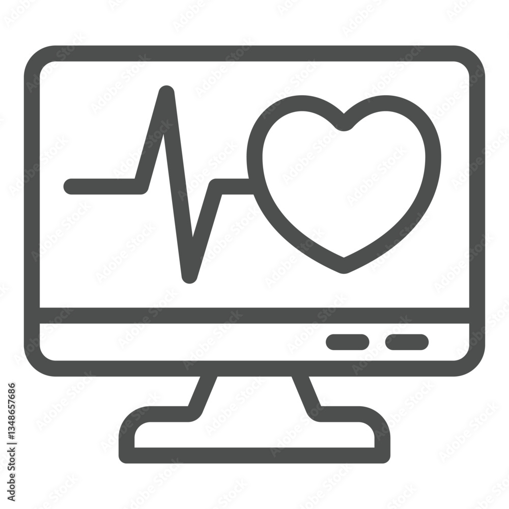 Poster monitor screen with cardiogram and heart line icon, human rescue concept. vector graphics. display a