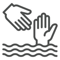 Rescuer hand help drowning man line icon, human rescue concept. Vector graphics. Water safety sign on white background, outline style icon for mobile or web design.
