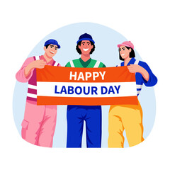 Flat style illustration of some characters celebrating worker day 