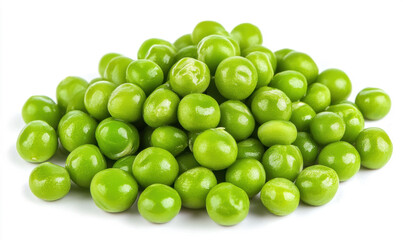 A pile of fresh canned green peas isolated on a white background