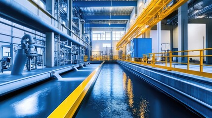 Obraz premium A large-scale water treatment facility being built with industrial piping.