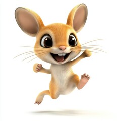 Fototapeta premium A joyful cartoon critter running and smiling with big ears showing