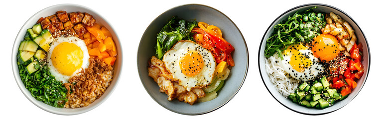Bibimbap on bowl, transparent background,top veuw