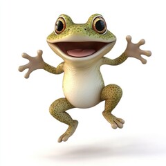 A cheerful animated frog appears to be happy and jumping joyfully