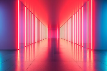 Fototapeta premium Futuristic neon corridor with vibrant red and blue lighting