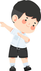 Cartoon boy student doing the dab dance flat