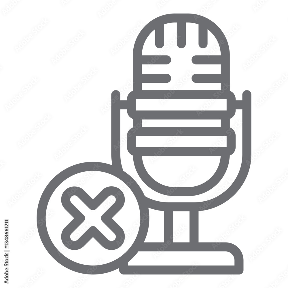 Poster studio microphone ban line icon, prohibited items concept. vector graphics. sound recording forbidde