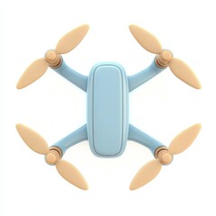 Light blue drone with tan propellers.  A small, light-blue quadcopter drone with tan colored propellers.  Compact and simple design, ideal for beginners