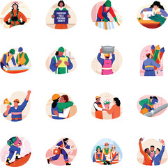 Fototapeta premium Bundle of Flat Style Labour Rights Illustrations 