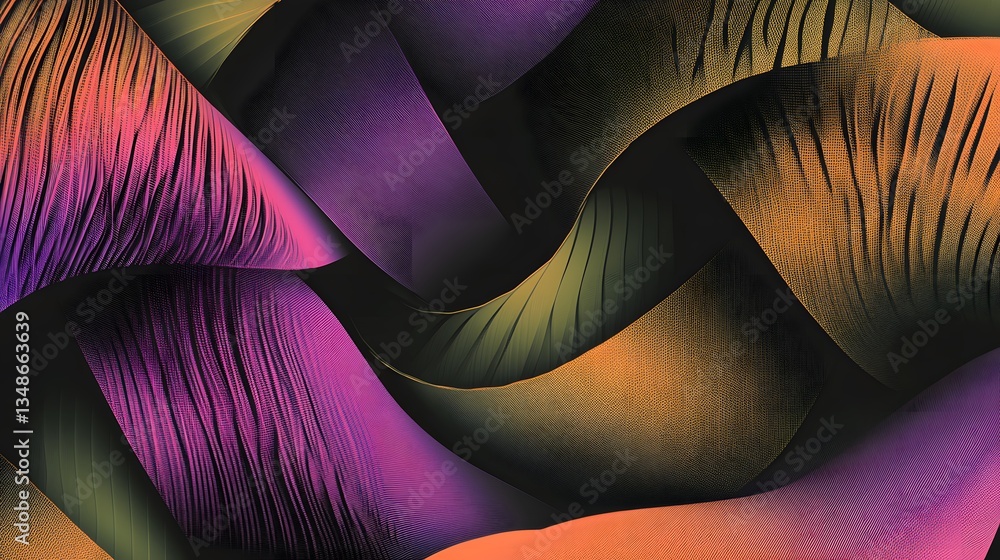 Poster abstract background of layered ribbons with gradients of different colors
