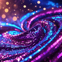 Neon glitter background with grain texture, bokeh glow, and fluorescent blue-magenta-pink shimmering gradient."