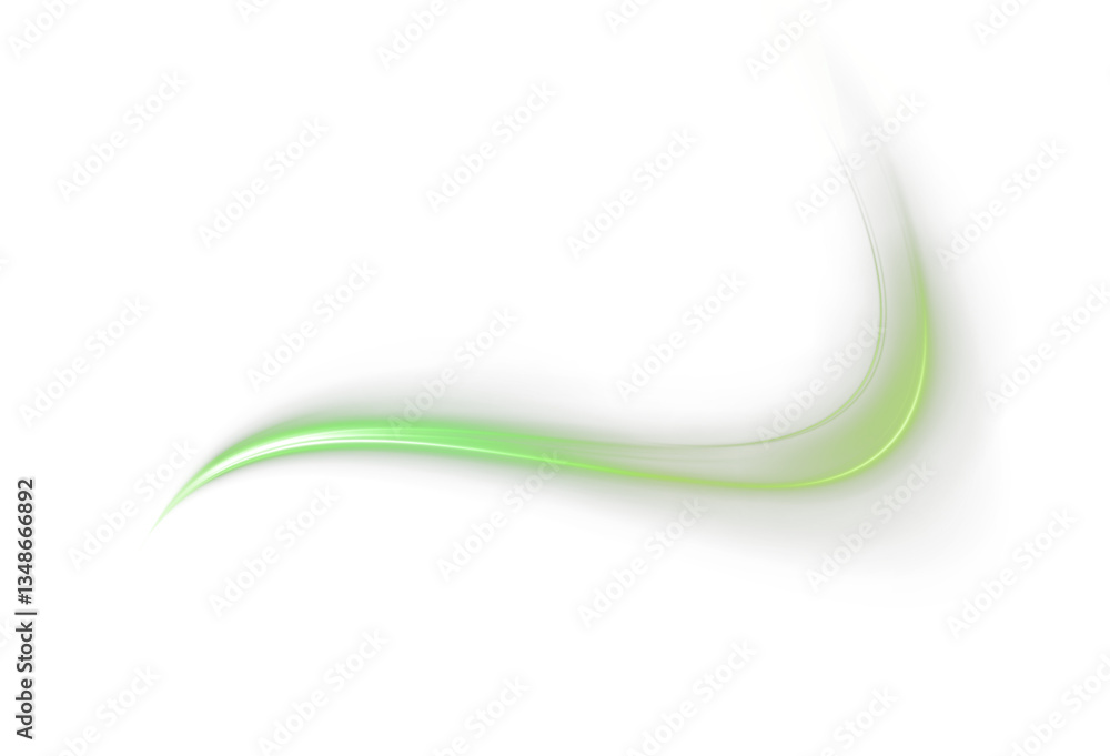 Aufkleber Glowing neon lines in green tones with sparkling energy effects and fast motion swirls. Abstract futuristic design featuring beams, streaks, and curved light waves on a transparent background