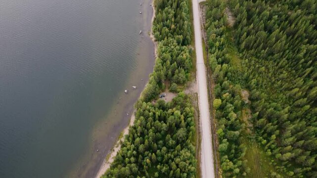 drone shot of scandinavian lake 