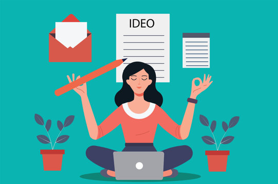 The power of mindful writing. A writer meditates before writing, seeking inspiration and clarity. Perfect for writers, bloggers, and content creators.