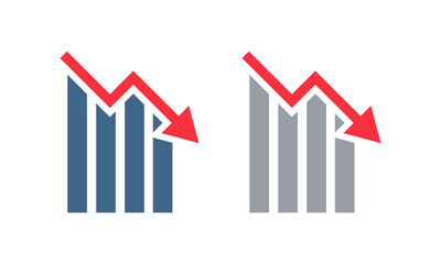 Downward chart graph with arrow showing downward trend. Bear market, bearish trend. Stock exchange, market, trading