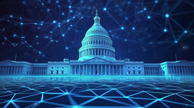 US capitol building wireframe and dark background  