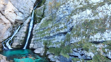 Savica Waterfall in the Bohinj Lake area in the Triglav National Park