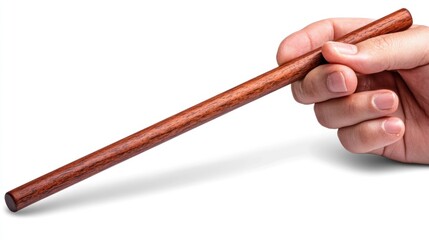 Close-up of a Hand Holding a Sleek, Polished Wooden Dowel Rod, Studio Shot on White Background