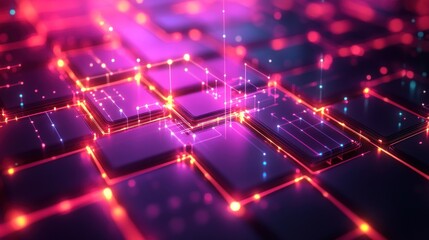 Fototapeta premium Abstract glowing network of interconnected circuit boards