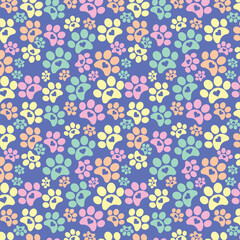 Paw Print Pattern with Hearts, Vector Illustration