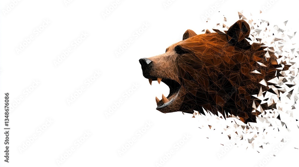 Poster abstract low poly bear head disintegrating into pixels
