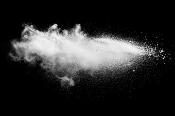 White Powder Explosion Against Black Background Creating Motion Effect
