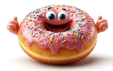 Joyful 3D Pink Donut Cartoon Character with Sprinkles  