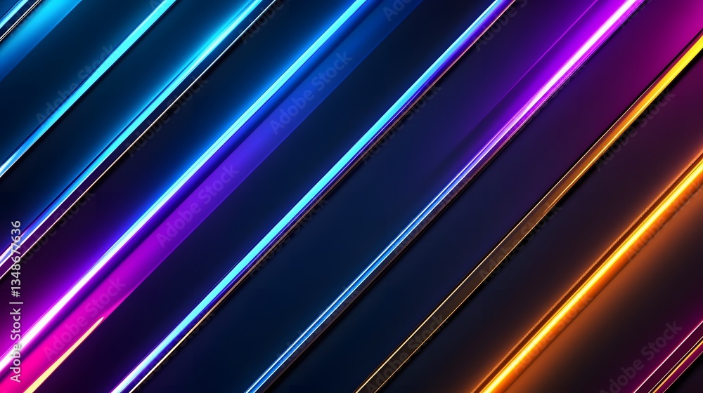 Poster diagonal lines of neon and dark color illustrate the image