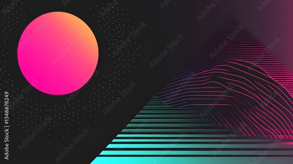 Poster abstract geometric composition featuring vibrant color gradients and lines