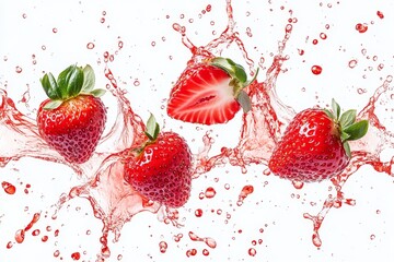 Fresh strawberries in water splashes
