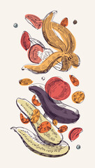 A hand-drawn sketch of vegetable peelings.