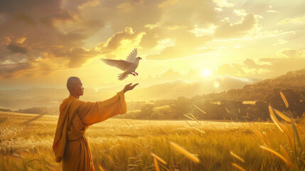  Monks Releasing Birds as a Symbol of Peace