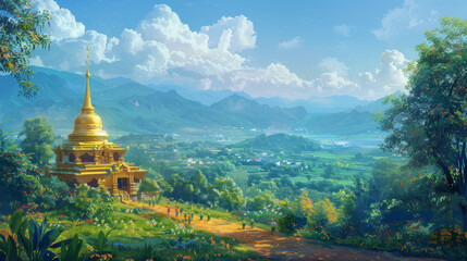 Large Golden Stupa Surrounded by Devotees