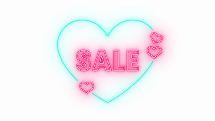 sale hearts and heart shape frame neon lights isolated on transparent background, png valentines day romantic love overlay social media design element