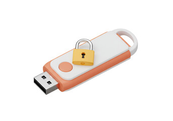3D USB Flash Drive with Padlock Representing Secured Portable Storage