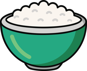Rice in Green Bowl Illustration, An illustration of a green bowl filled with fluffy white rice, showcasing a simple and clean design.

