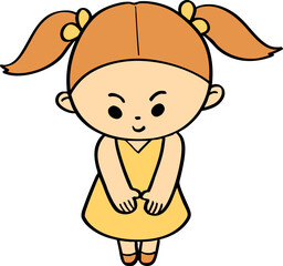 hand drawn cute cartoon character of a child bowing down politely.