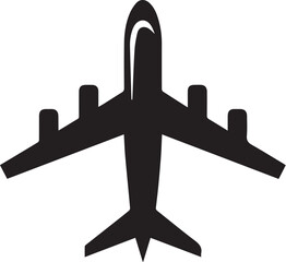Black airplane icon isolated on white background.