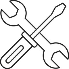Maintenance tools line icon with wrench and screwdriver for repair, fixing, and mechanical work, vector.