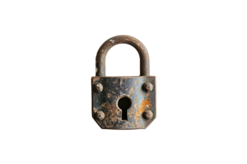 Old Metal Lock Icon on Transparent Background