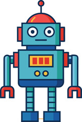 Fototapeta premium Colorful Retro Robot with Mechanical Arms, A colorful retro-style robot with mechanical arms and buttons, symbolizing robotics, automation, and technology in a playful design. 