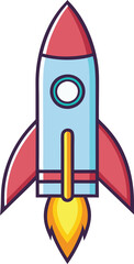 Red and Blue Rocket with Flame Propulsion, A red and blue rocket with flame propulsion, symbolizing space exploration and adventure in a colorful, dynamic style.
