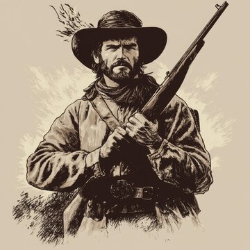 Frontiersman Davy Crockett - American Patriot and Hero, Retro Style Graphic Illustration