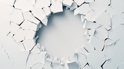 White Cracked Wall with Central Opening, Abstract , Destruction