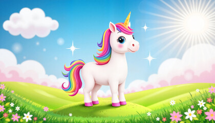Obraz premium Adorable unicorn standing majestically in dreamy landscape, fantasy charm